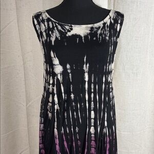 Black, White and Purple Tie-Dye Sleeveless Dress or Tunic Top